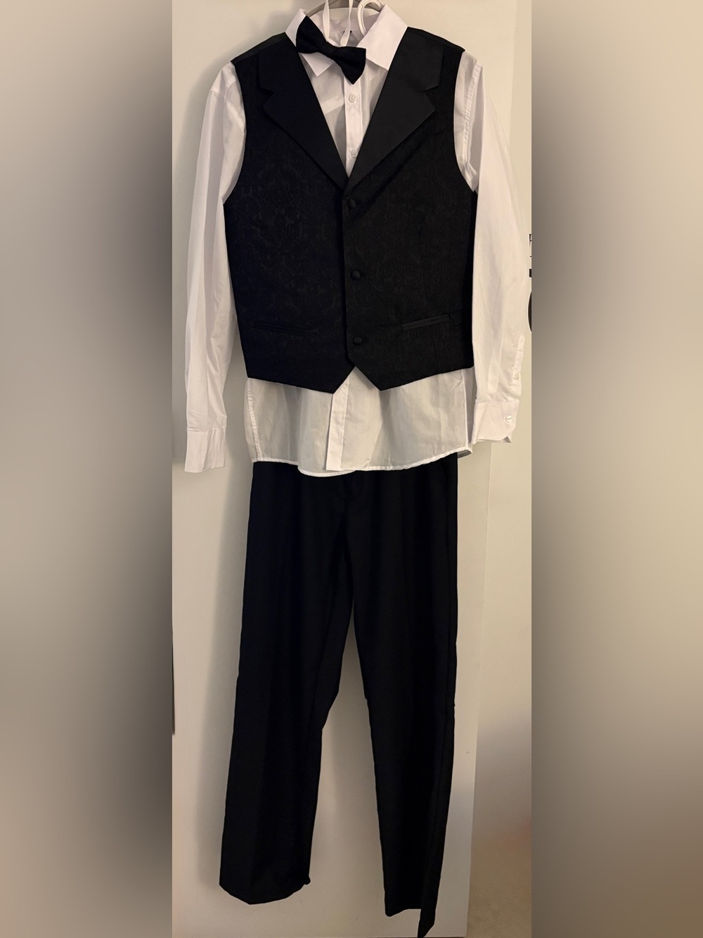 Boys Black Vest & Trousers Matching Set with White Shirt and Bow Tie